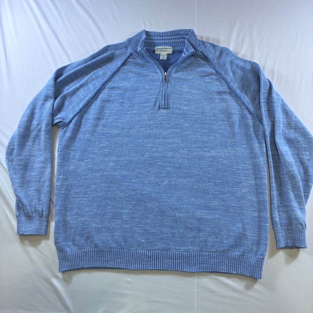 Tommy Bahama Reversible Quarter Zip Sweater Mens XXL Blue Cotton Pullover Knit